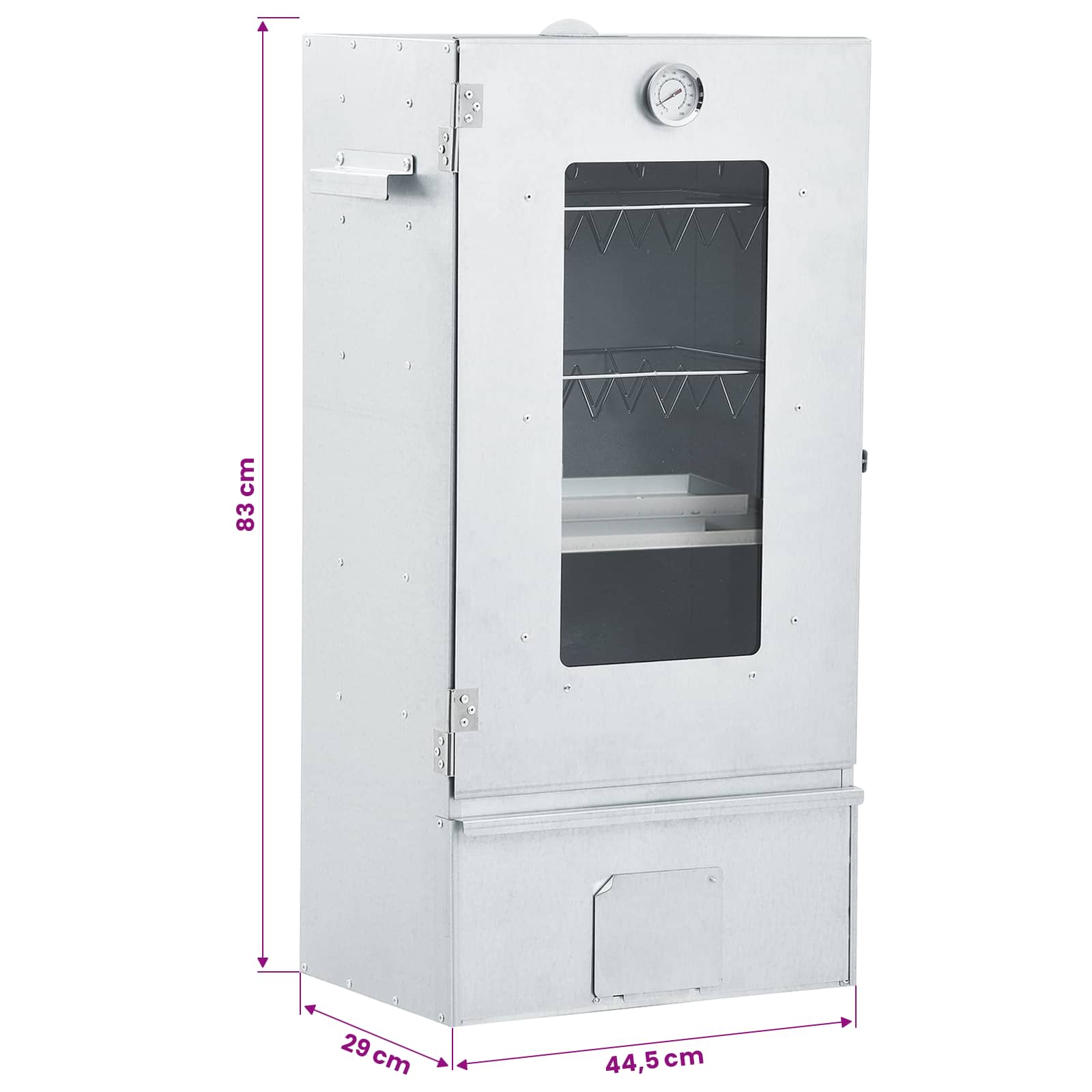 Forno affumicatore con tavolino in acciaio zincato, 44,5x29x83 cm