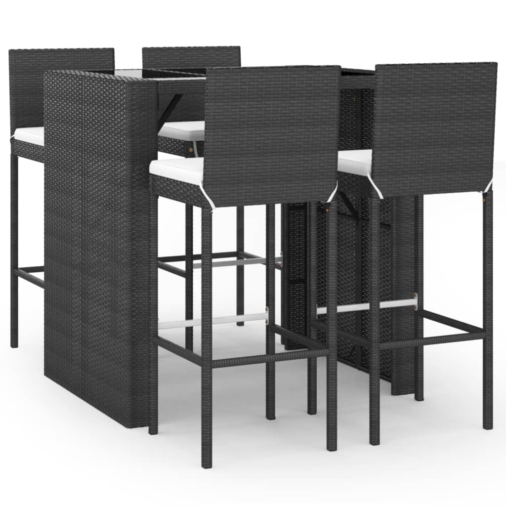 Set Bar da Giardino 5 pz con Cuscini in Polyrattan Nero