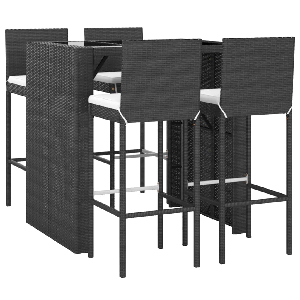 Set Bar da Giardino 5 pz con Cuscini in Polyrattan Nero