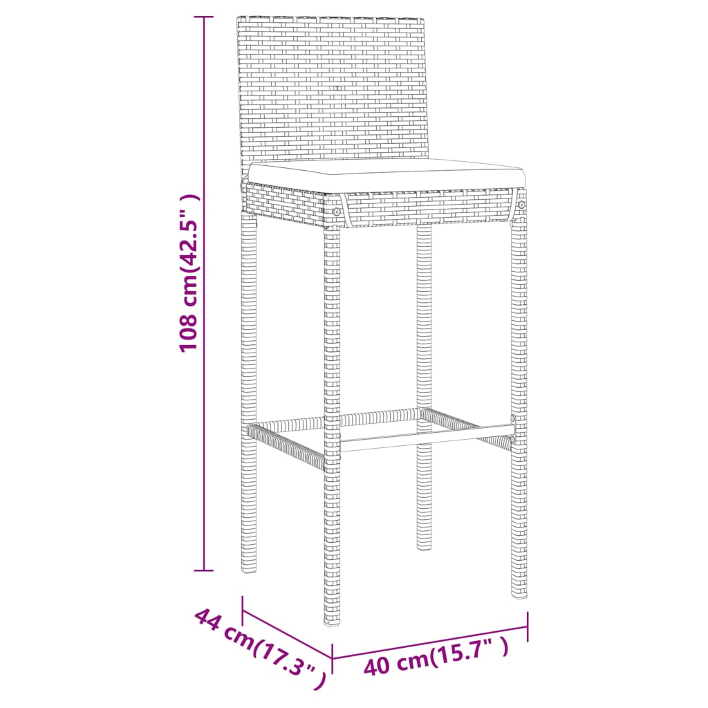 Set Bar da Giardino 5 pz con Cuscini in Polyrattan Nero