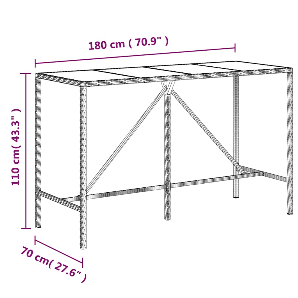 Set Bar da Giardino 9 pz con Cuscini in Polyrattan Nero