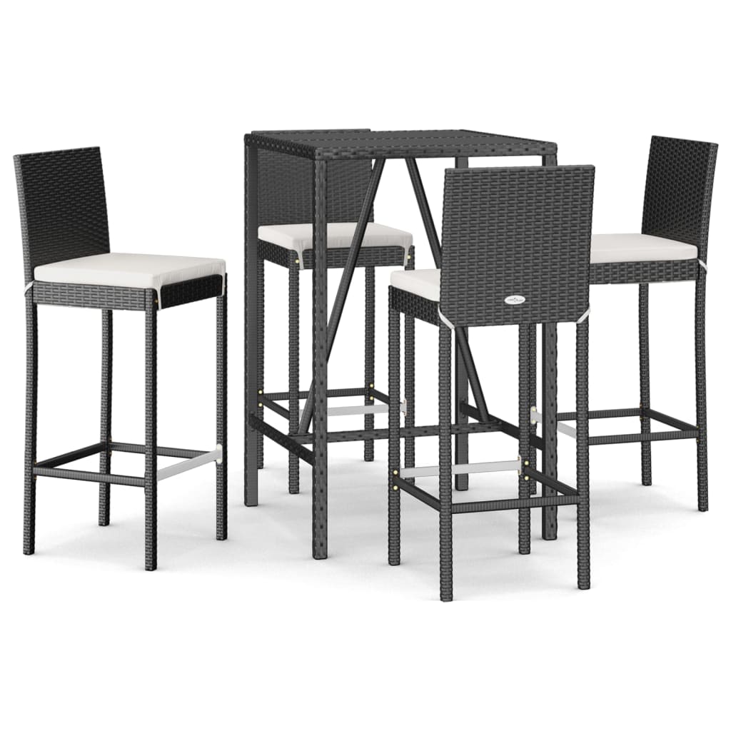 Set Bar da Giardino 5 pz con Cuscini in Polyrattan Nero