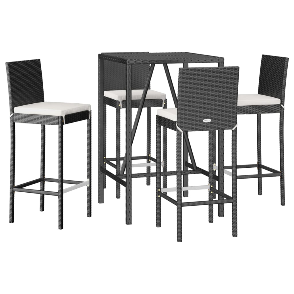 Set Bar da Giardino 5 pz con Cuscini in Polyrattan Nero