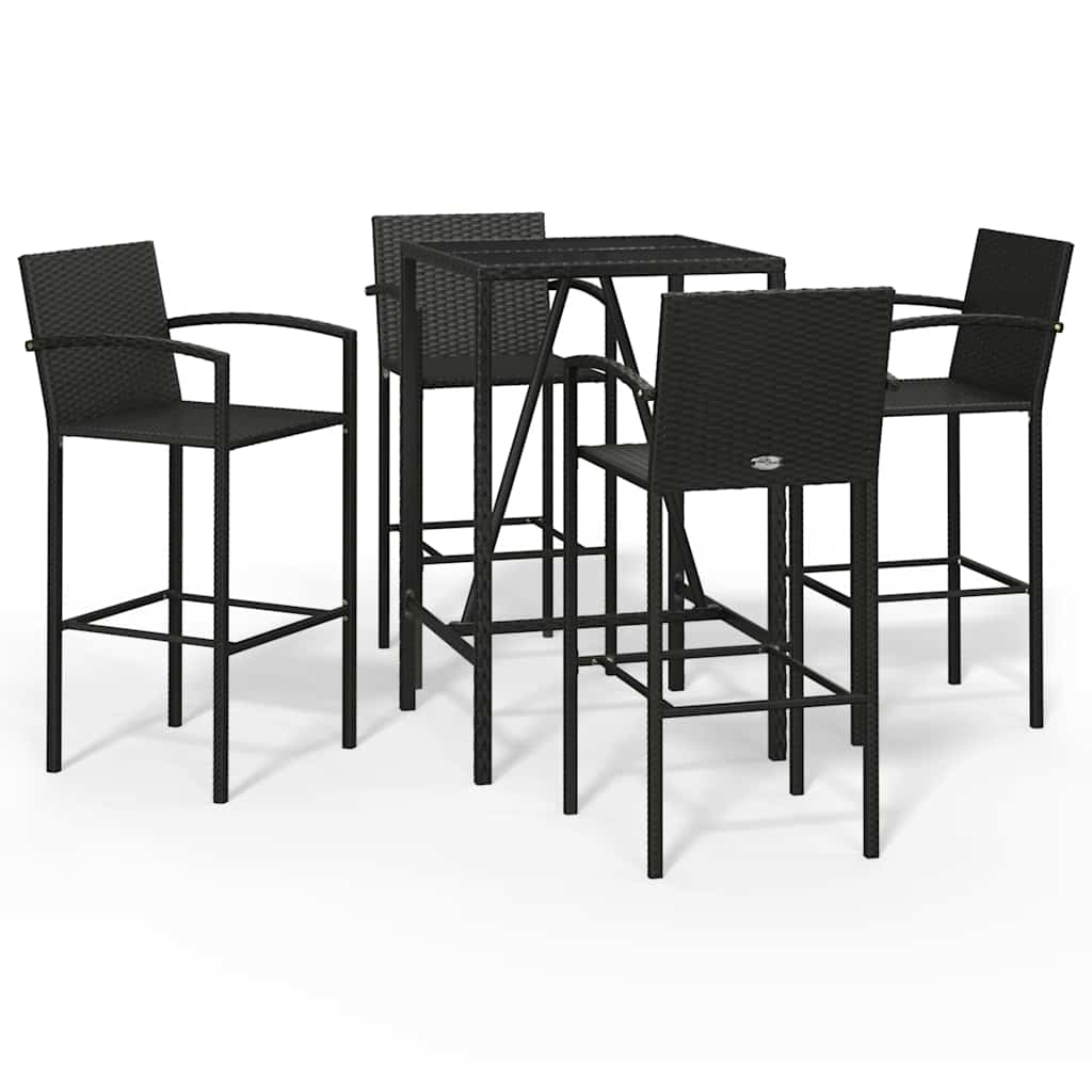 Set Bar da Giardino 5 pz Nero in Polyrattan