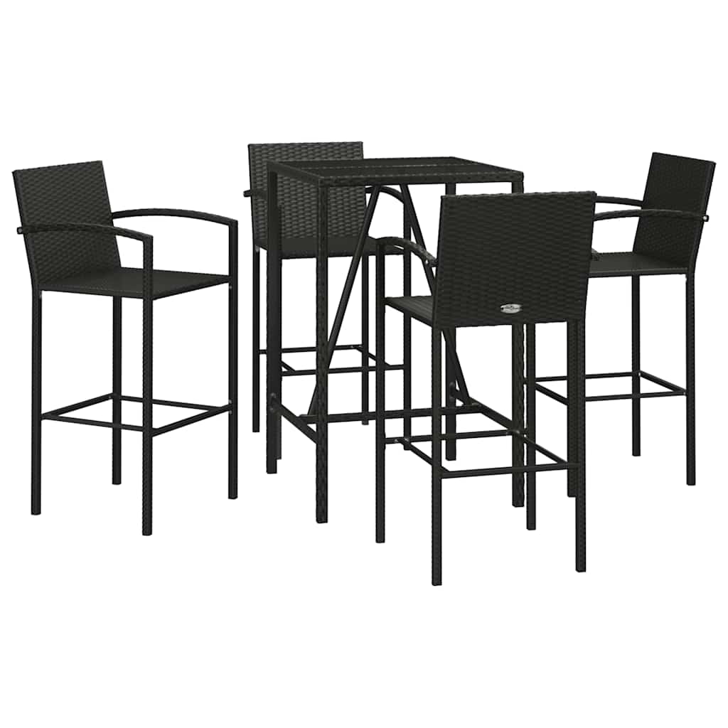 Set Bar da Giardino 5 pz Nero in Polyrattan