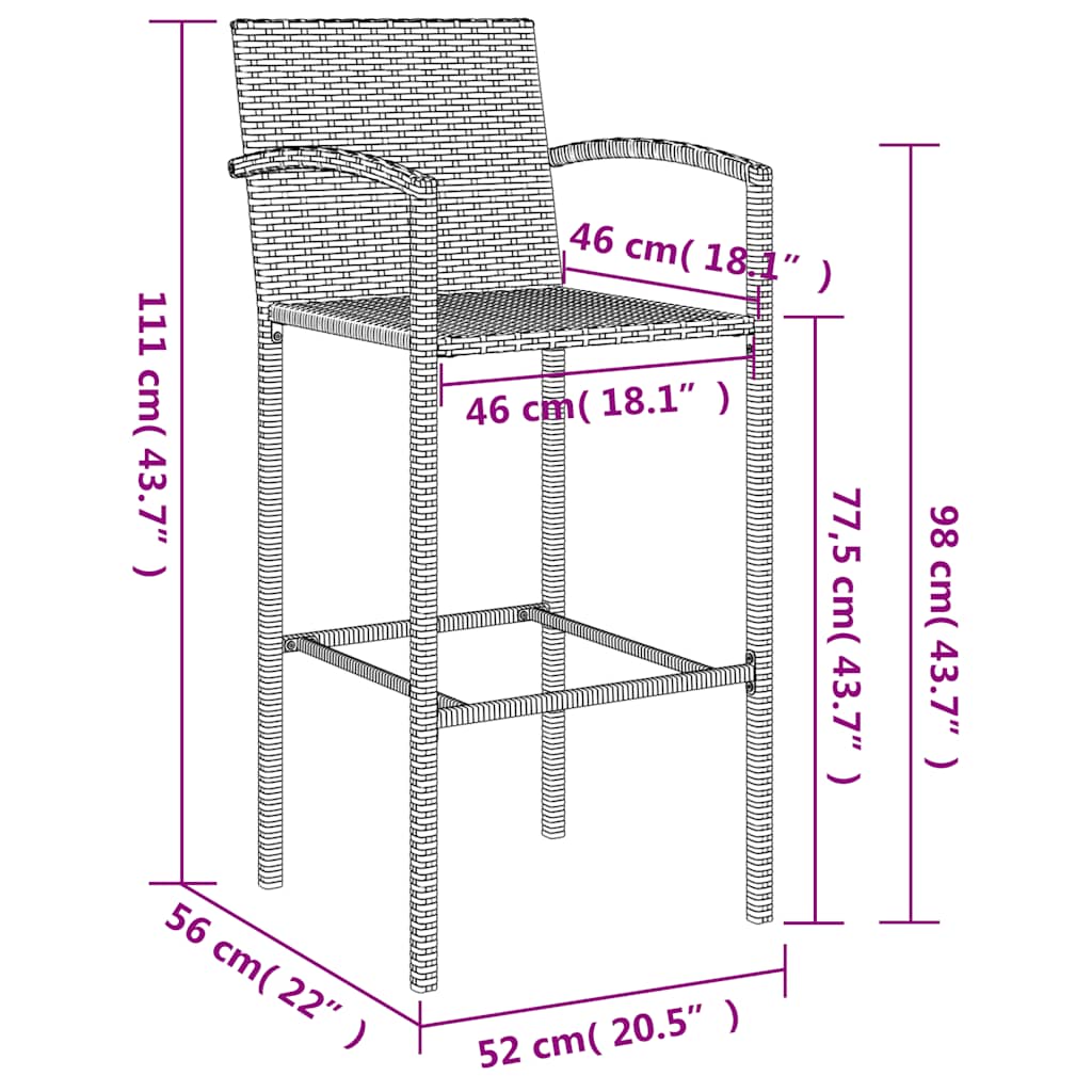 Set Bar da Giardino 5 pz Nero in Polyrattan