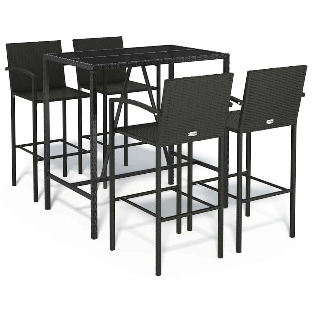 Set Bar da Giardino 5 pz Nero in Polyrattan