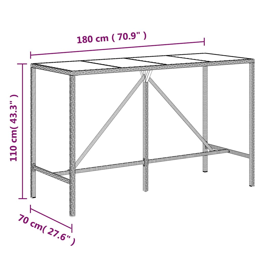 Set Bar Giardino 11pz Grigio Polyrattan e Legno Massello Acacia
