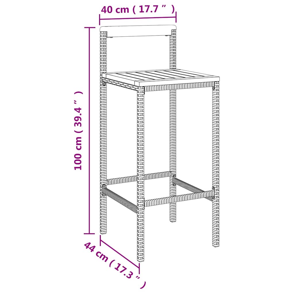 Set Bar Giardino 11pz Grigio Polyrattan e Legno Massello Acacia
