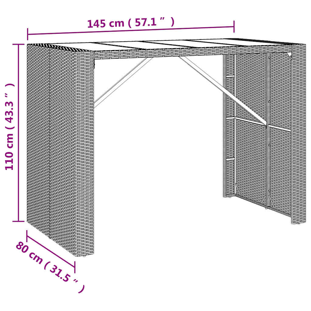 Set Bar Giardino 7 pz Nero Polyrattan e Legno Massello Acacia