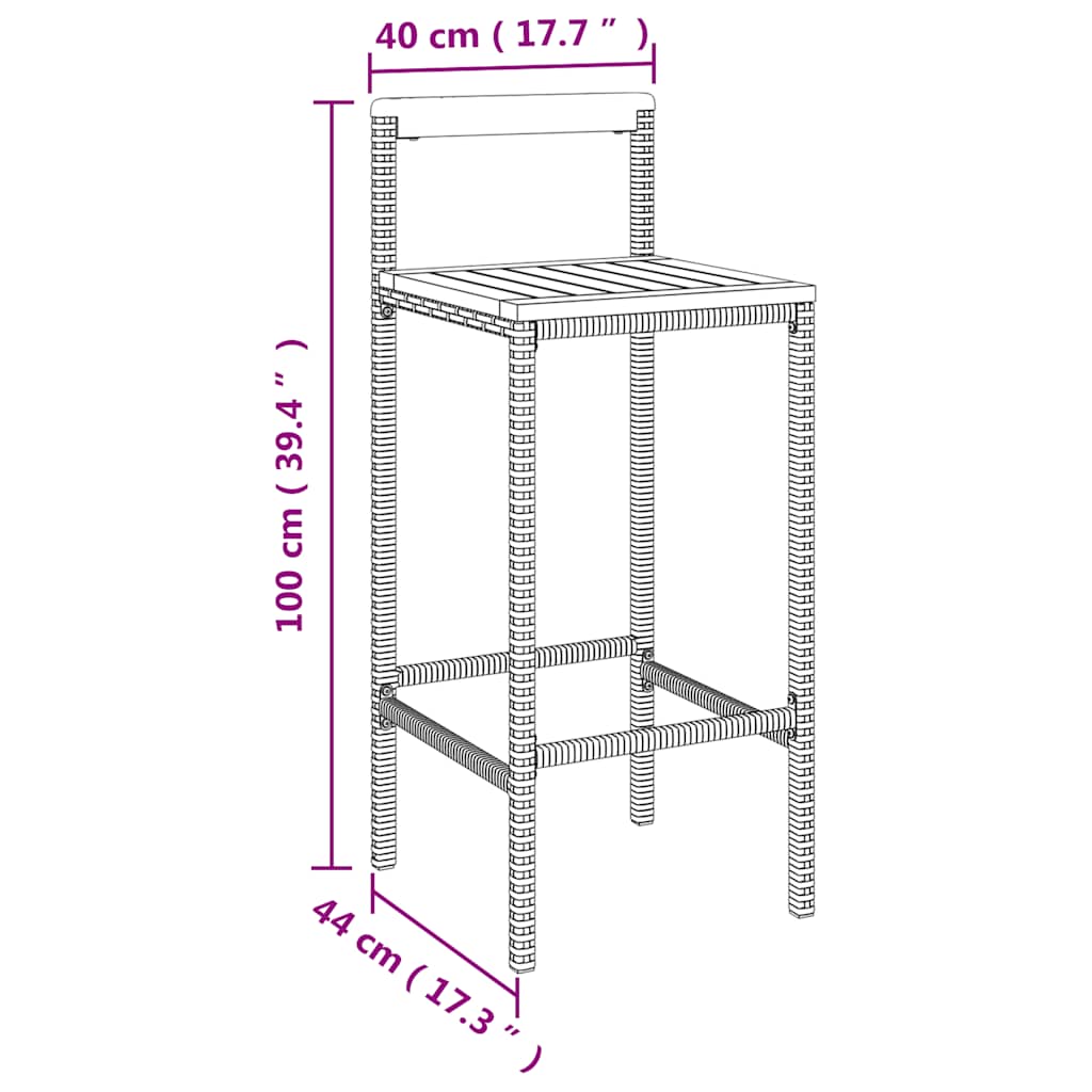 Set Bar Giardino 7 pz Nero Polyrattan e Legno Massello Acacia