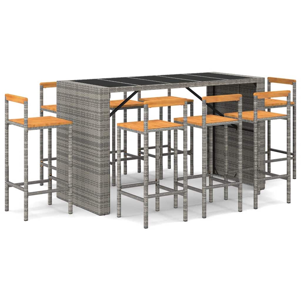 Set Bar Giardino 7pz Grigio Polyrattan e Legno Massello Acacia