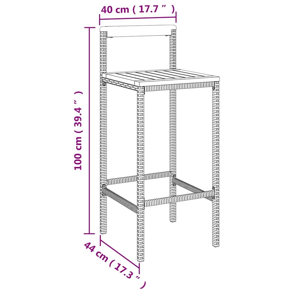 Set Bar Giardino 7pz Grigio Polyrattan e Legno Massello Acacia