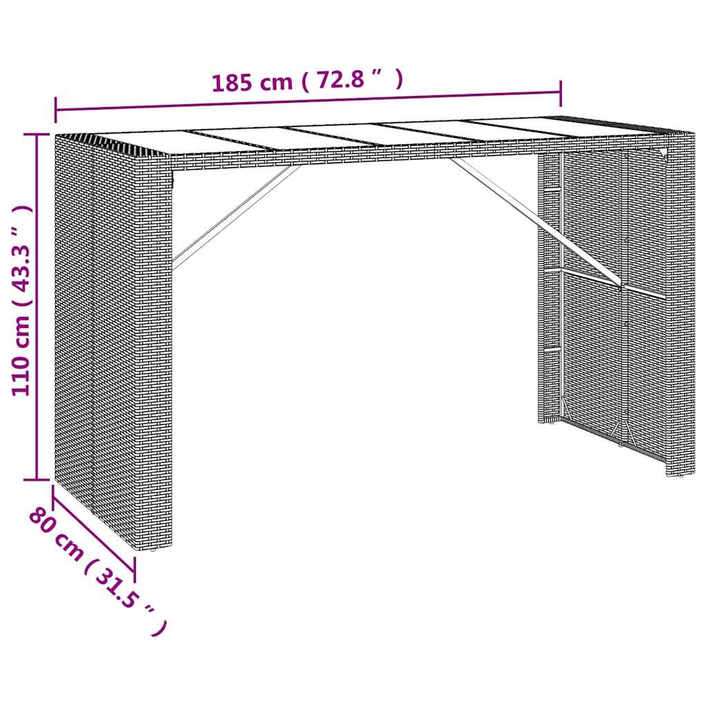 Set Bar Giardino 9pz Grigio Polyrattan e Legno Massello Acacia