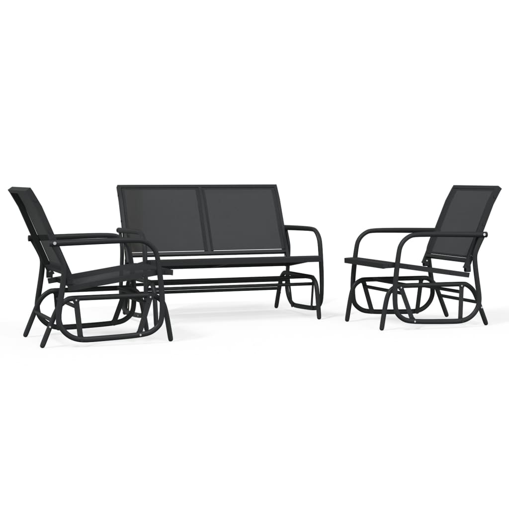 Set Mobili a Dondolo Giardino 3 pz Nero Textilene e Acciaio