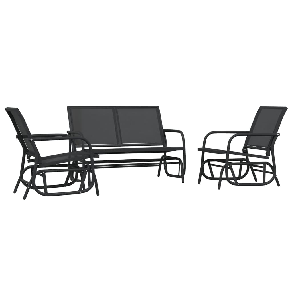Set Mobili a Dondolo Giardino 3 pz Nero Textilene e Acciaio