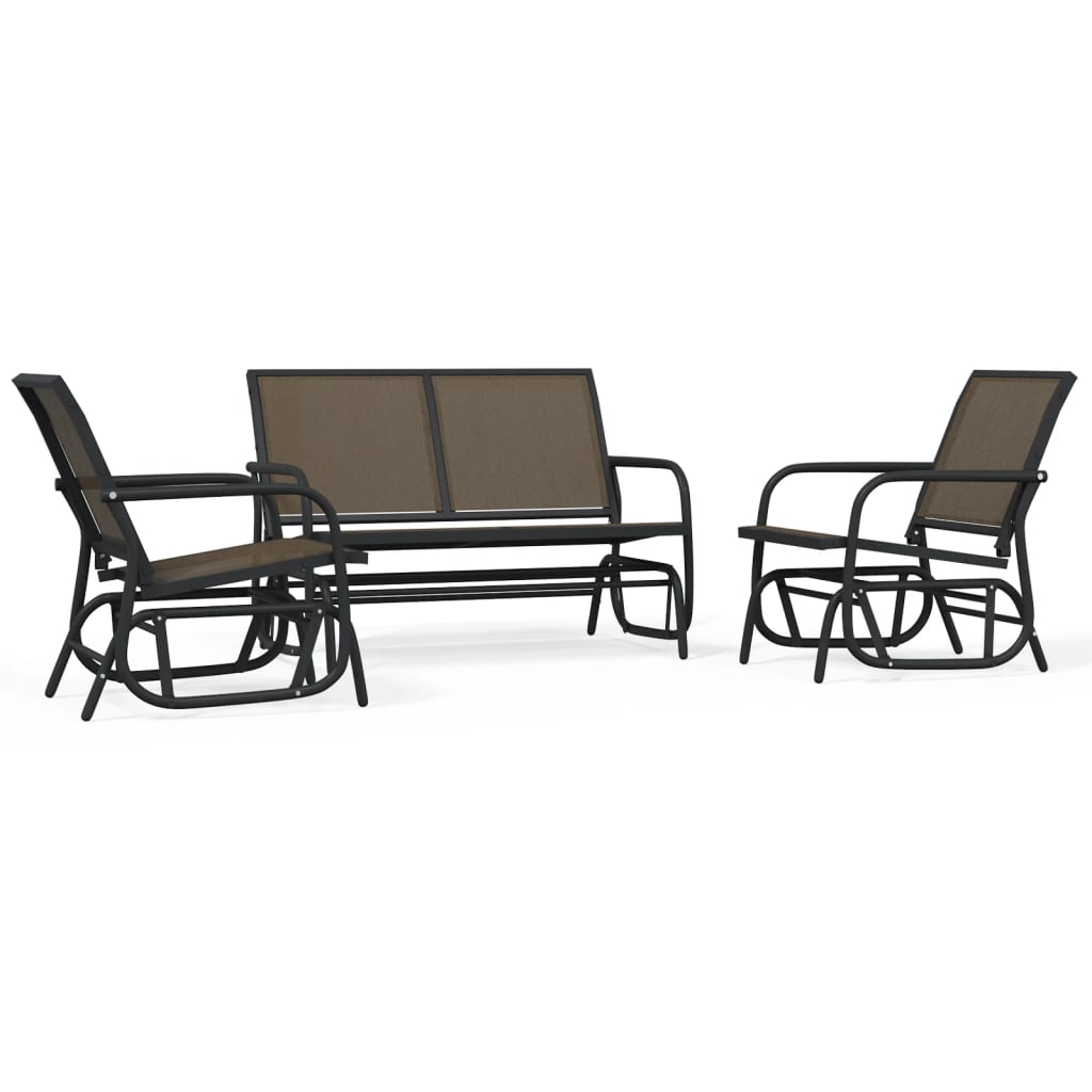 Set Mobili a Dondolo Giardino 3 pz Marrone Textilene e Acciaio