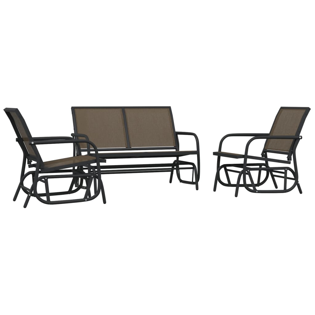 Set Mobili a Dondolo Giardino 3 pz Marrone Textilene e Acciaio