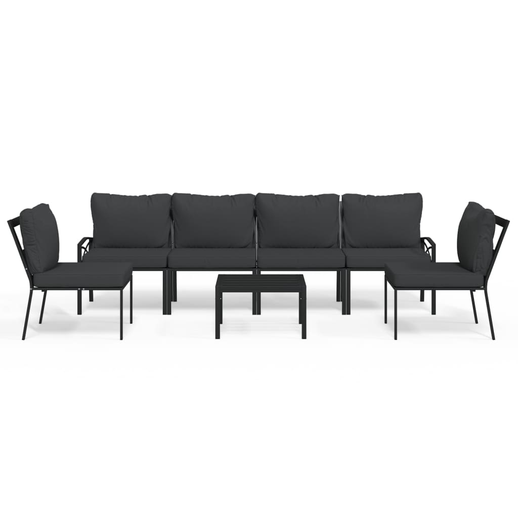 Set Salotto da Giardino 7pz con Cuscini Grigi in Acciaio