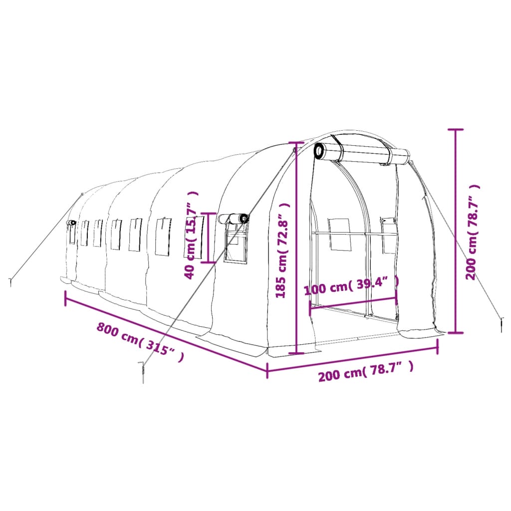Serra con Telaio in Acciaio Verde 16 m² 8x2x2 m