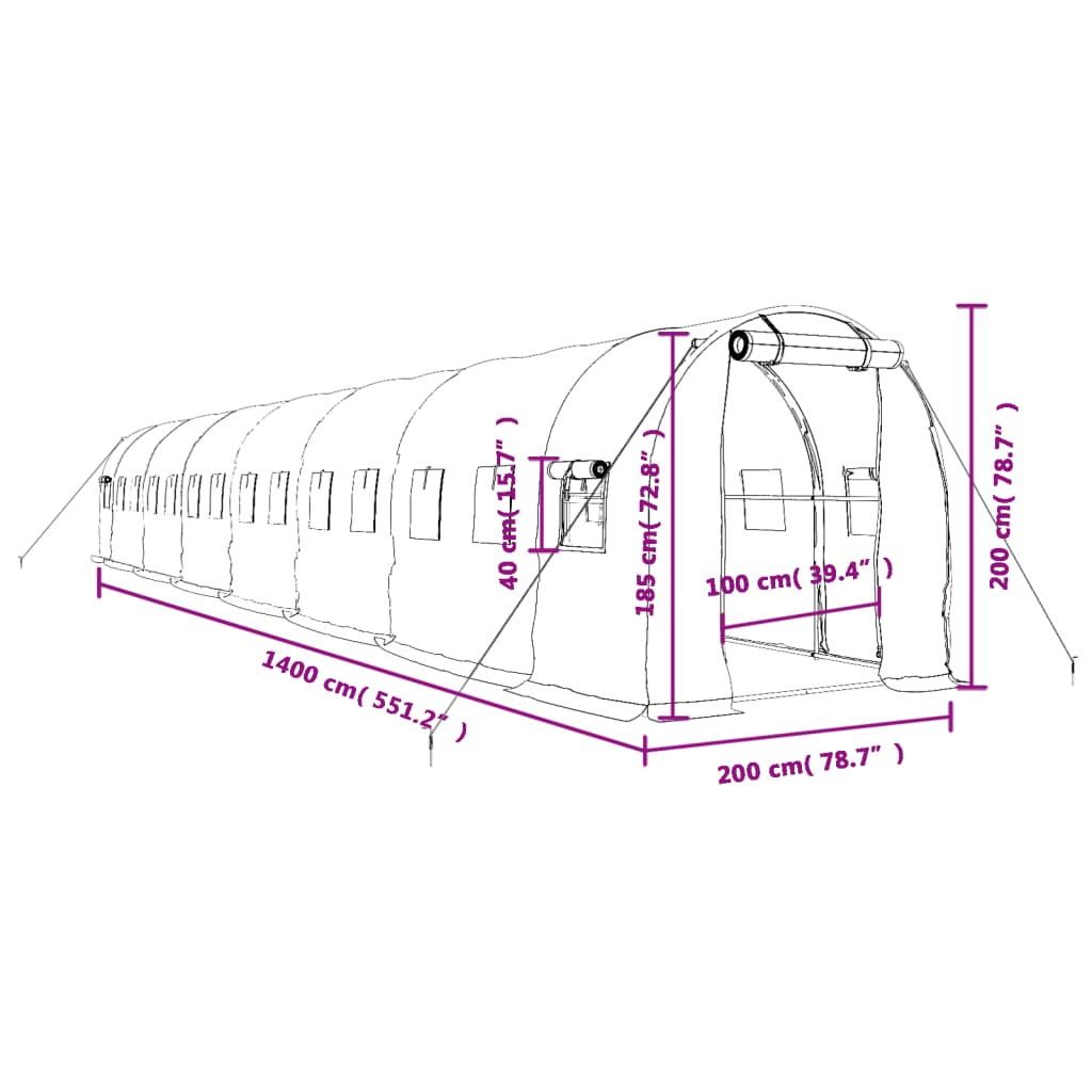 Serra con Telaio in Acciaio Verde 28 m² 14x2x2 m