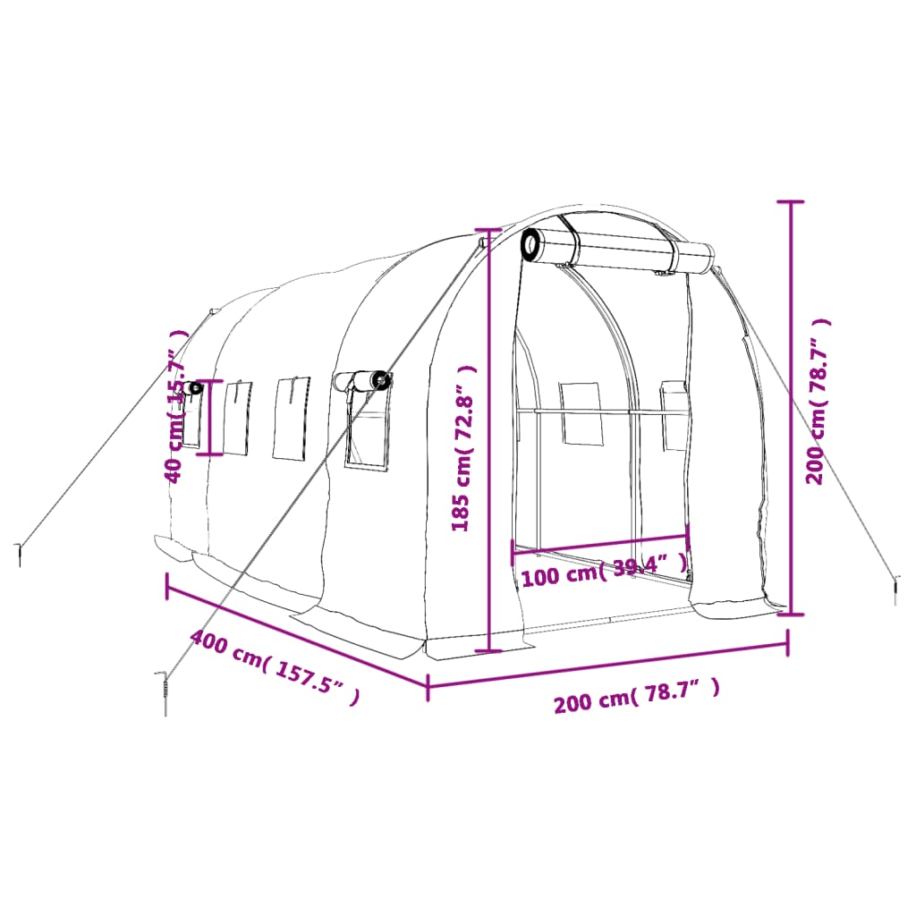 Serra con Telaio in Acciaio Bianco 8 m² 4x2x2 m