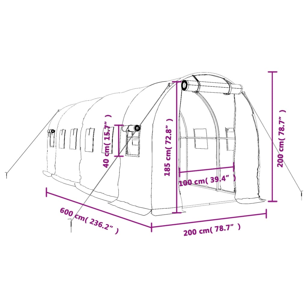 Serra con Telaio in Acciaio Bianco 12 m² 6x2x2 m