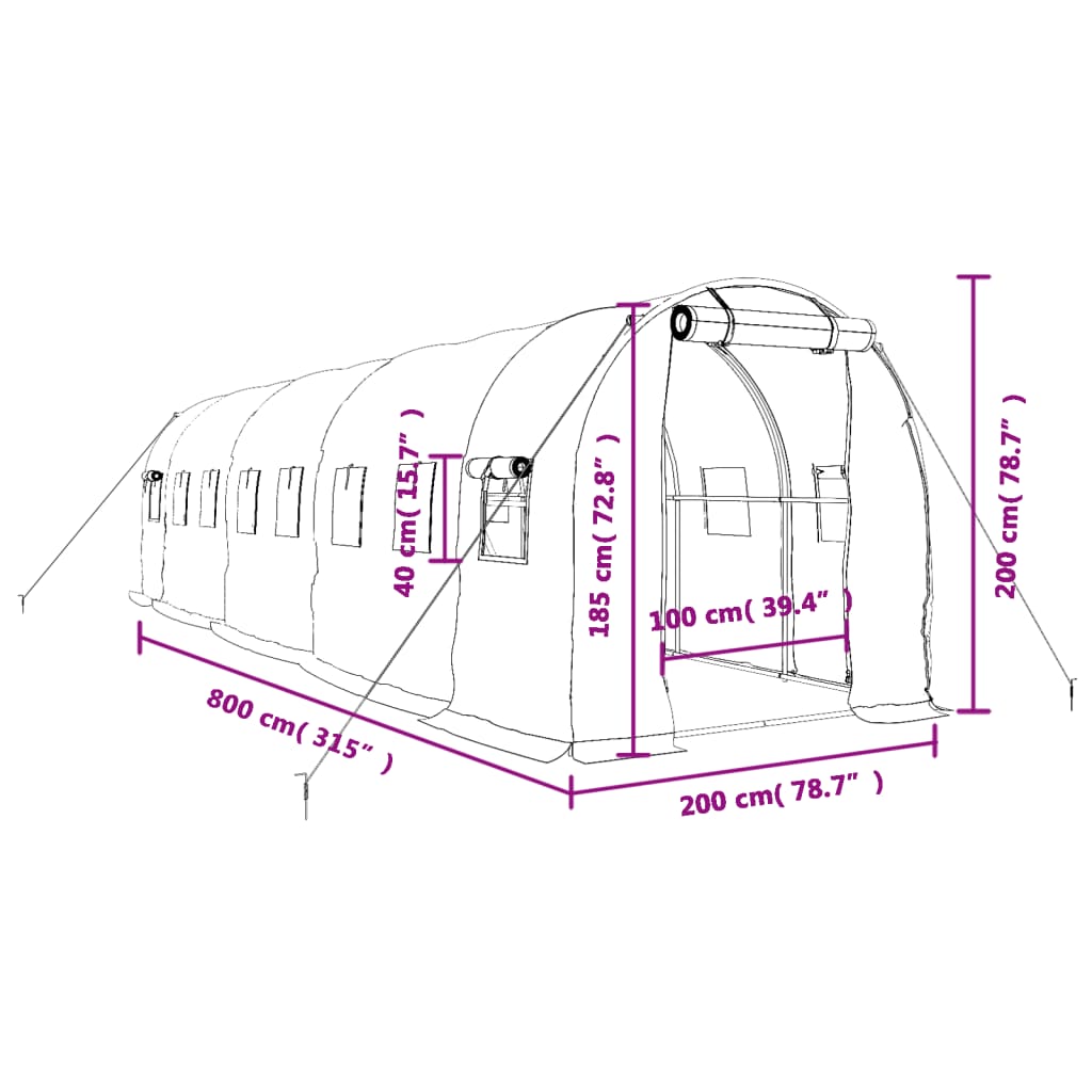 Serra con Telaio in Acciaio Bianco 16 m² 8x2x2 m