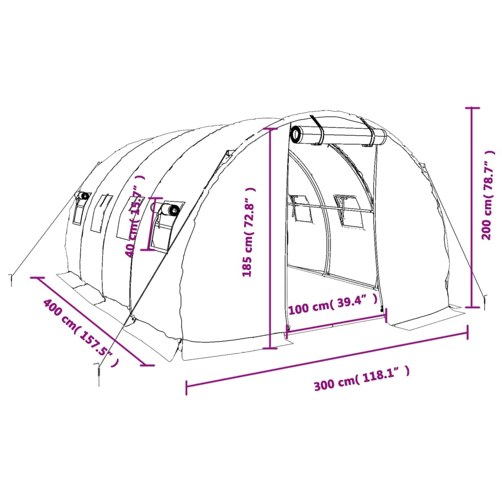 Serra con Telaio in Acciaio Verde 12 m² 4x3x2 m