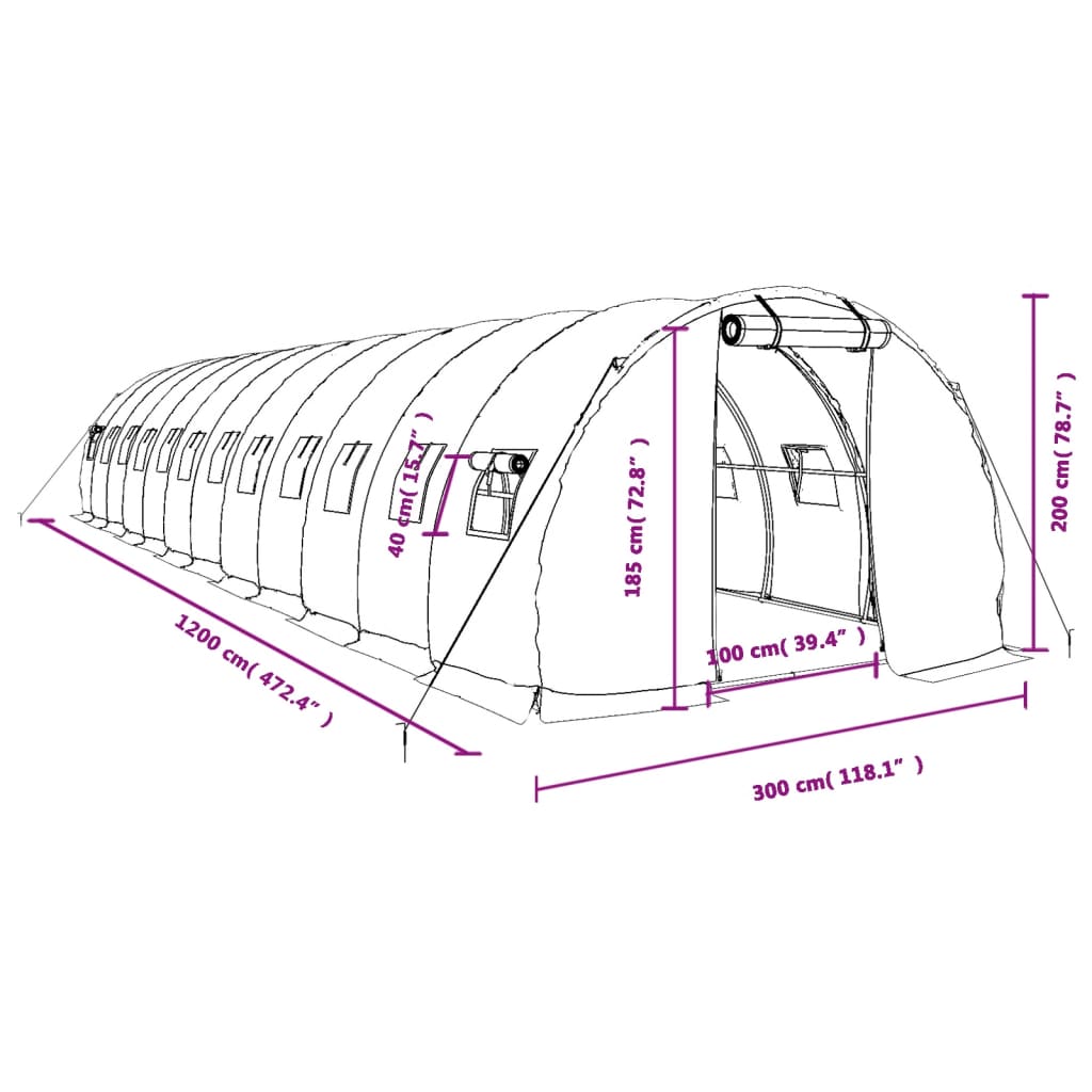Serra con Telaio in Acciaio Verde 36 m² 12x3x2 m
