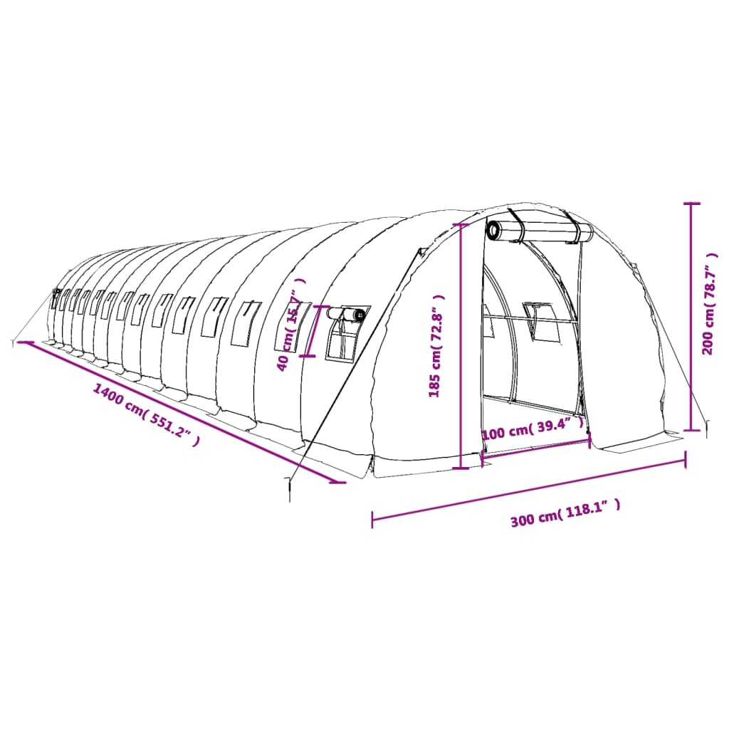 Serra con Telaio in Acciaio Verde 42 m² 14x3x2 m