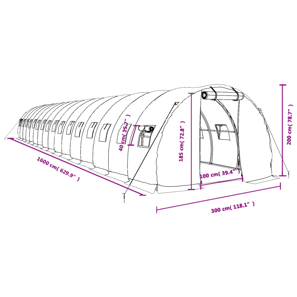Serra con Telaio in Acciaio Verde 48 m² 16x3x2 m