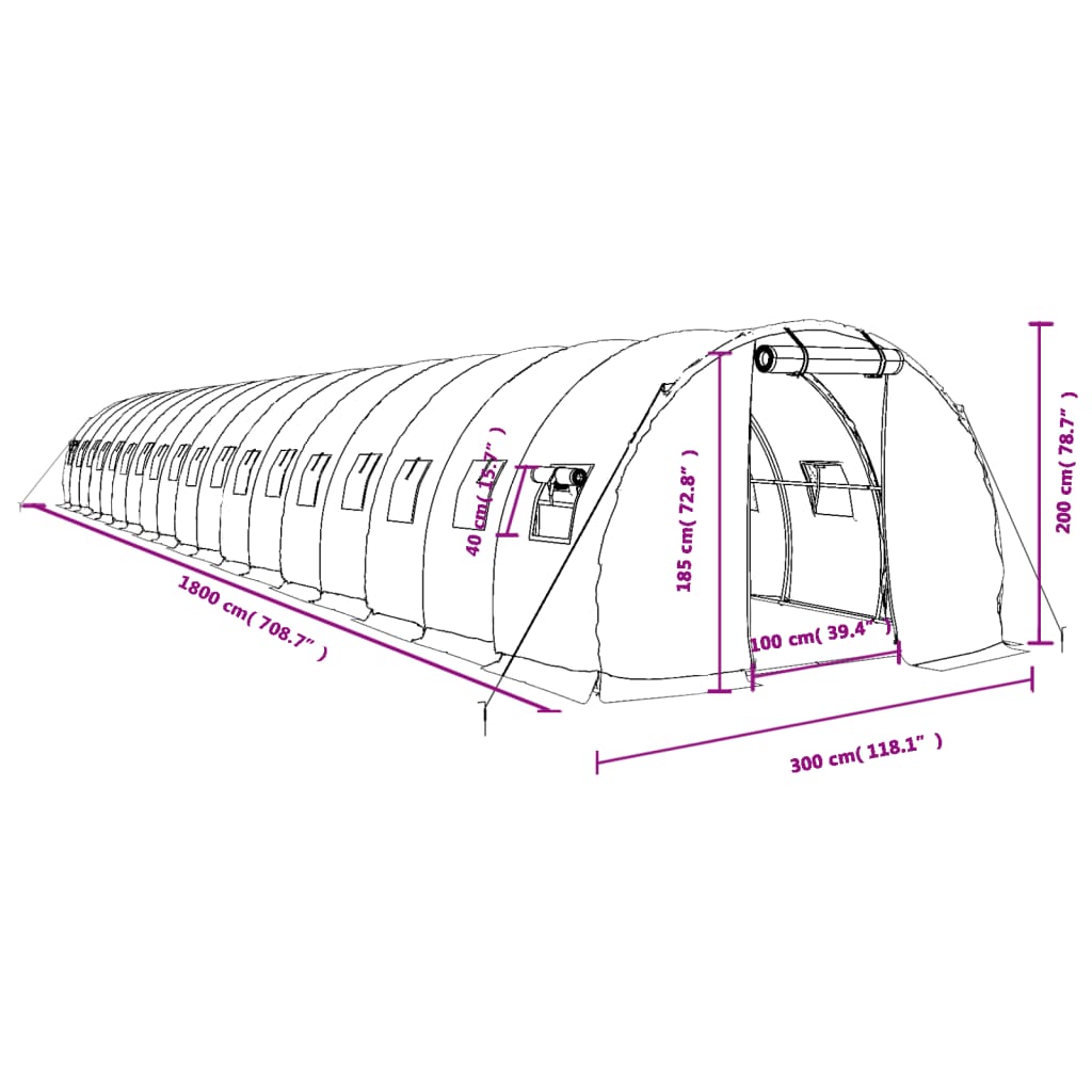 Serra con Telaio in Acciaio Verde 54 m² 18x3x2 m