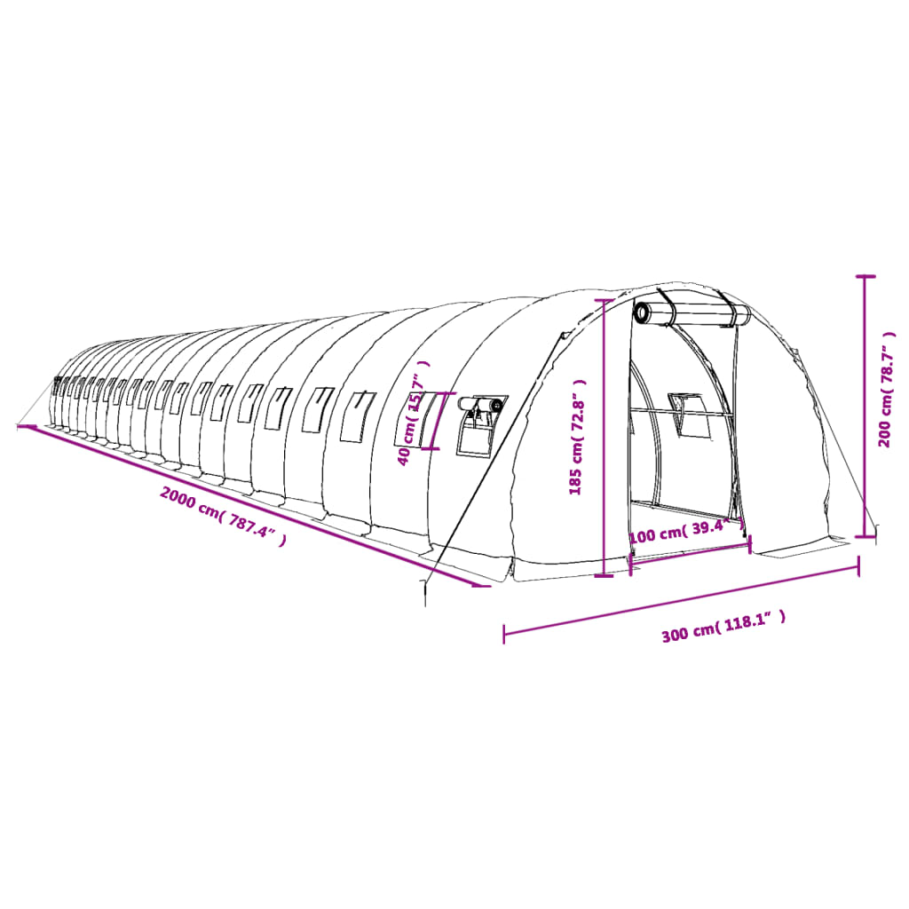 Serra con Telaio in Acciaio Verde 60 m² 20x3x2 m