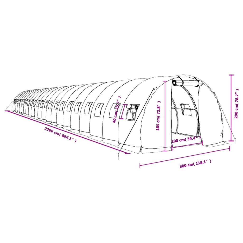 Serra con Telaio in Acciaio Verde 66 m² 22x3x2 m