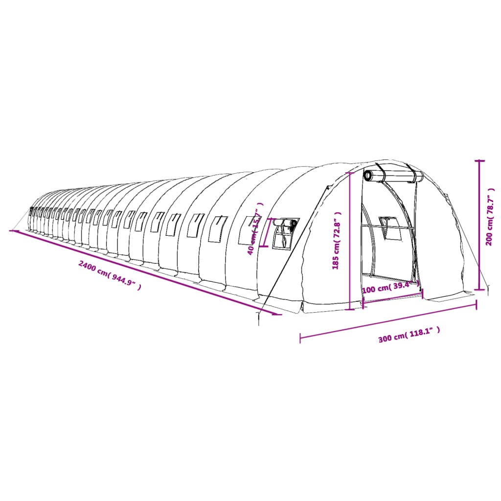 Serra con Telaio in Acciaio Verde 72 m² 24x3x2 m