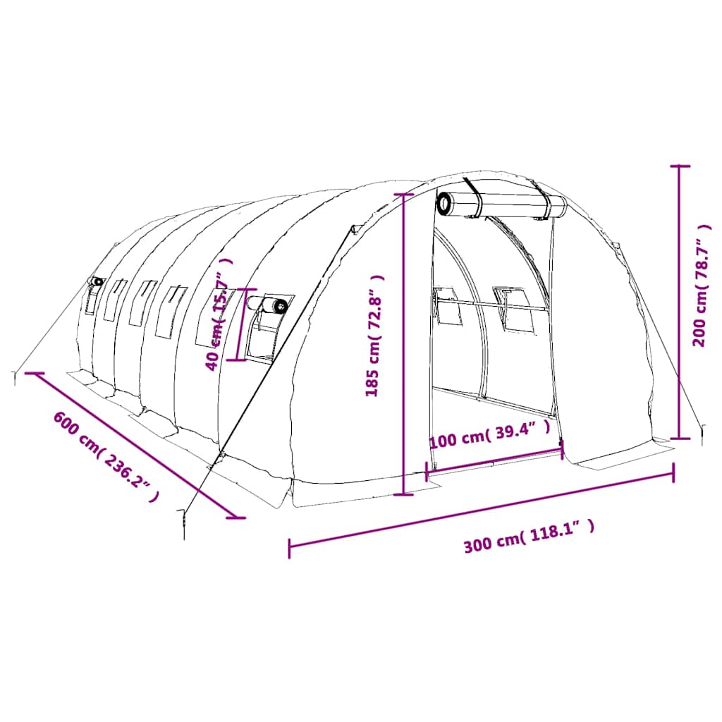 Serra con Telaio in Acciaio Bianco 18 m² 6x3x2 m