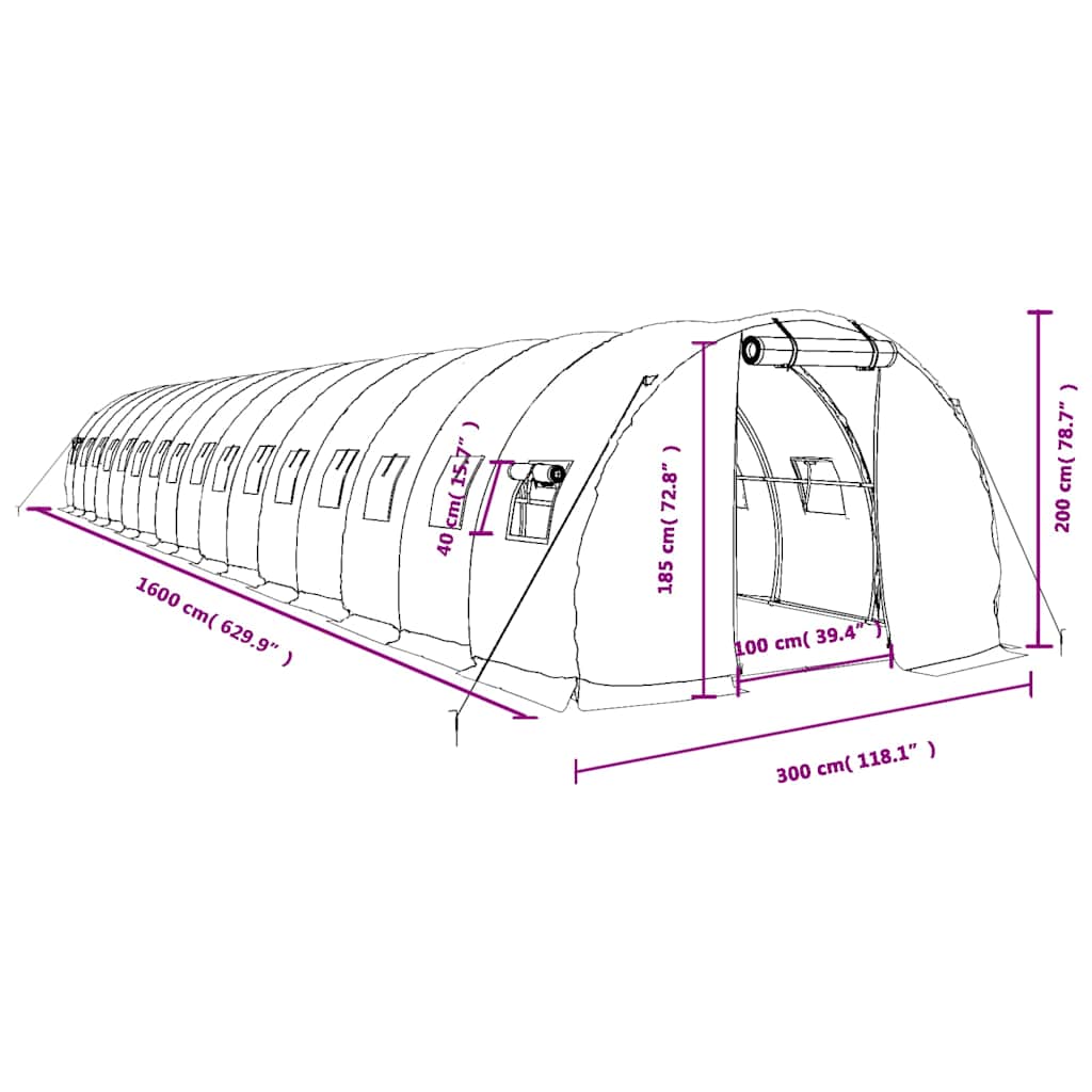 Serra con Telaio in Acciaio Bianco 48 m² 16x3x2 m