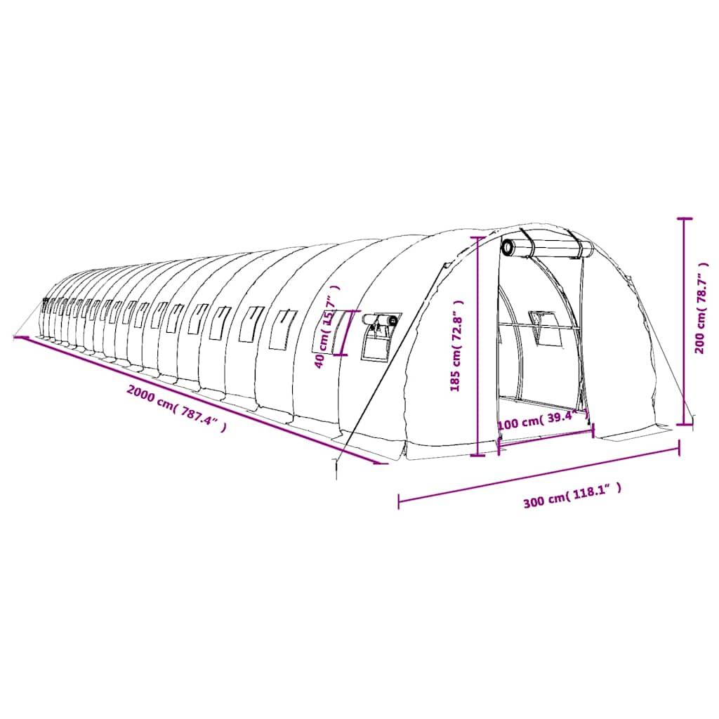 Serra con Telaio in Acciaio Bianco 60 m² 20x3x2 m