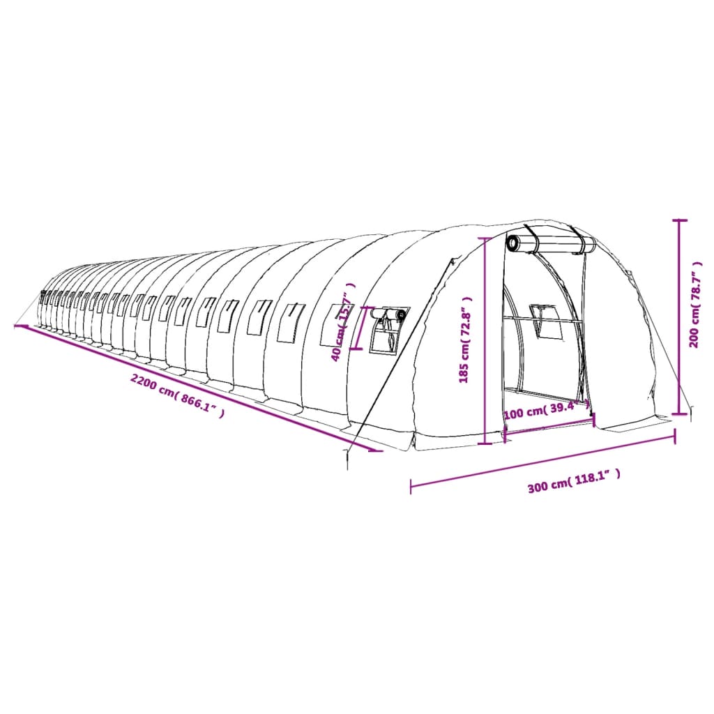 Serra con Telaio in Acciaio Bianco 66 m² 22x3x2 m