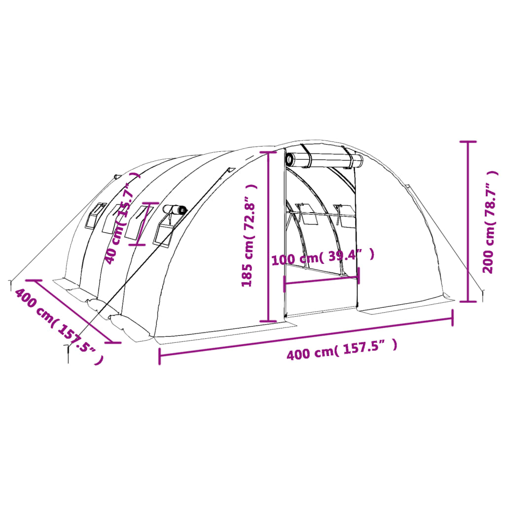 Serra con Telaio in Acciaio Verde 16 m² 4x4x2 m