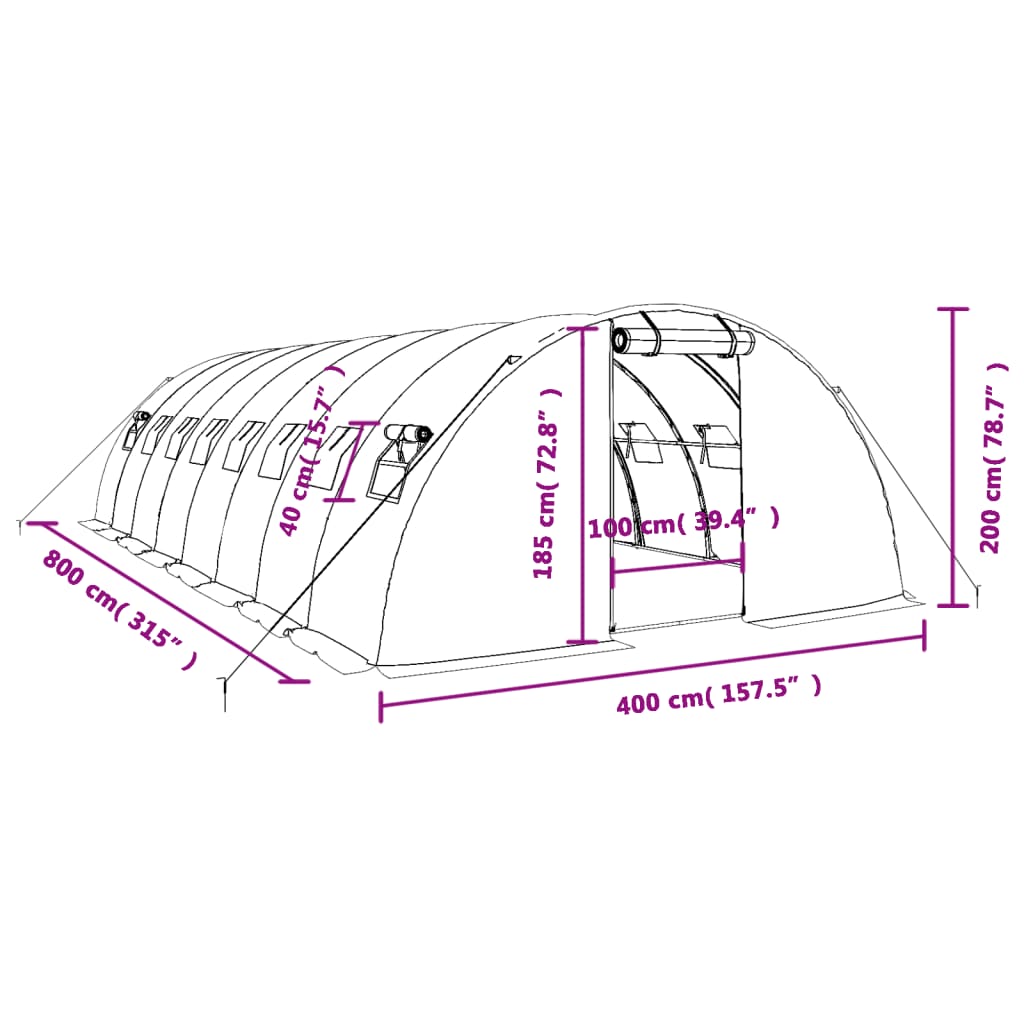Serra con Telaio in Acciaio Verde 32 m² 8x4x2 m