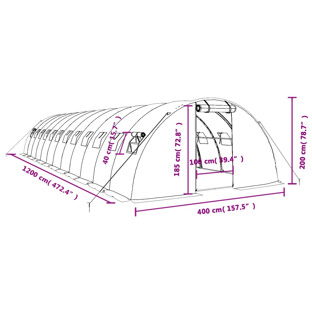 Serra con Telaio in Acciaio Verde 48 m² 12x4x2 m