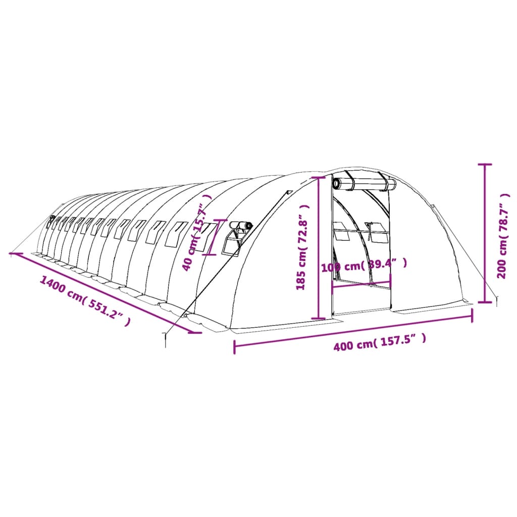 Serra con Telaio in Acciaio Verde 56 m² 14x4x2 m
