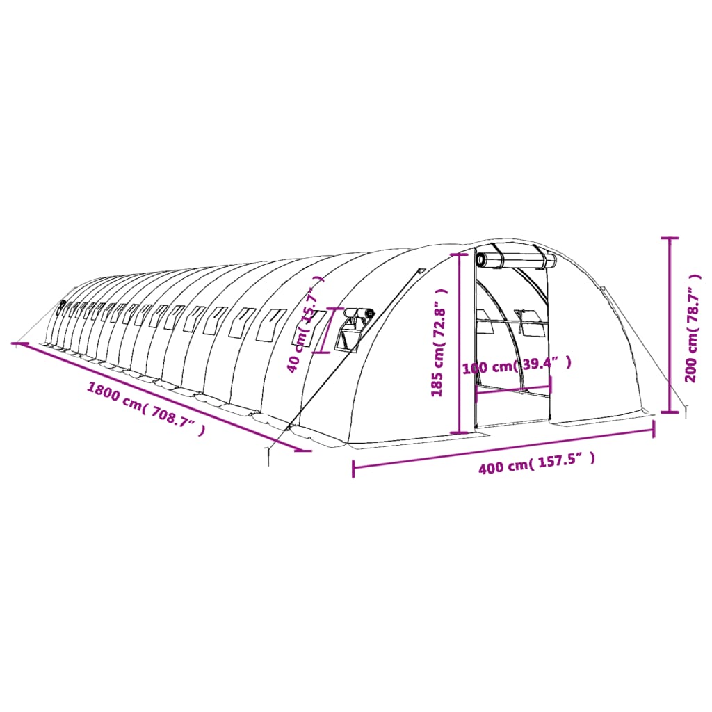 Serra con Telaio in Acciaio Verde 72 m² 18x4x2 m