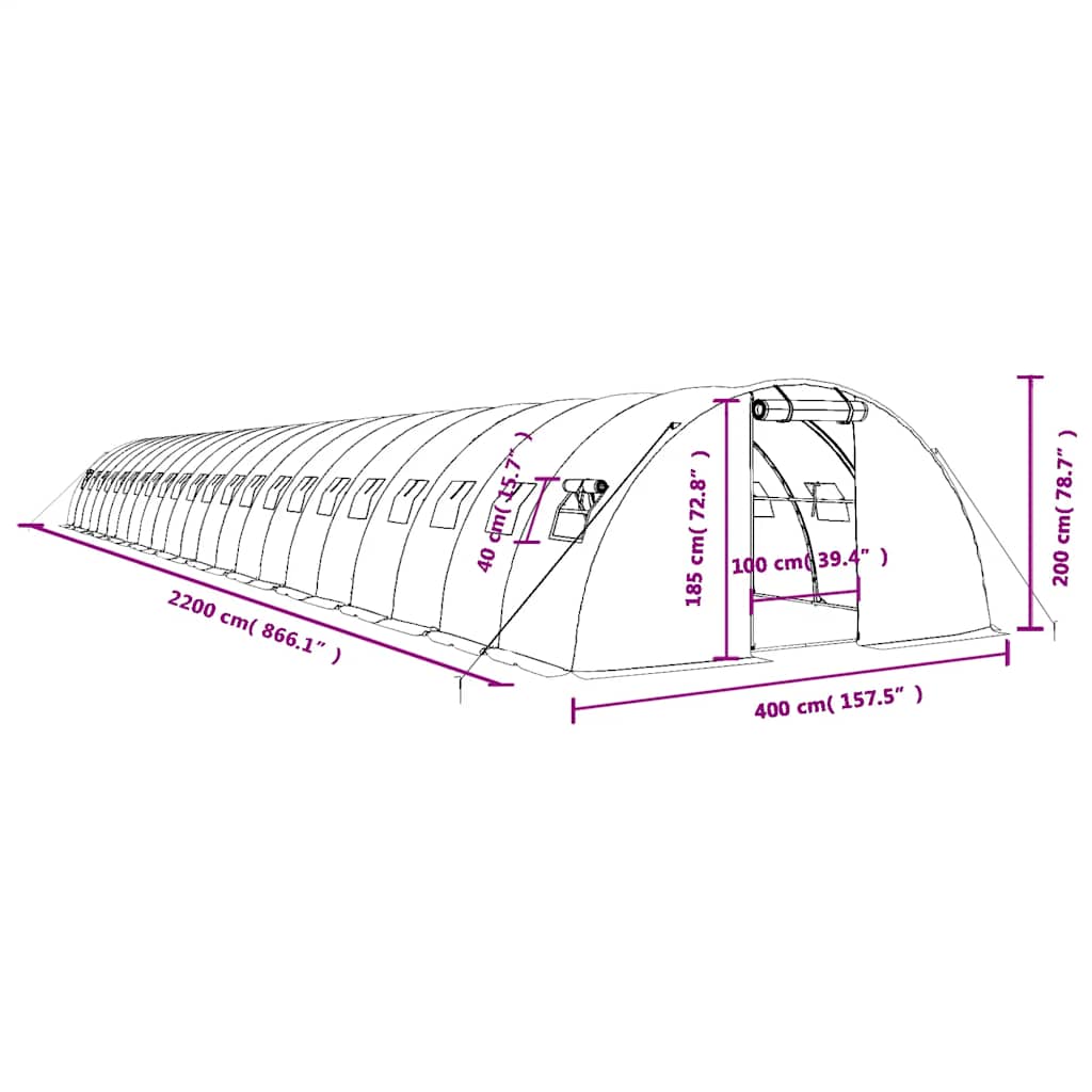 Serra con Telaio in Acciaio Verde 88 m² 22x4x2 m