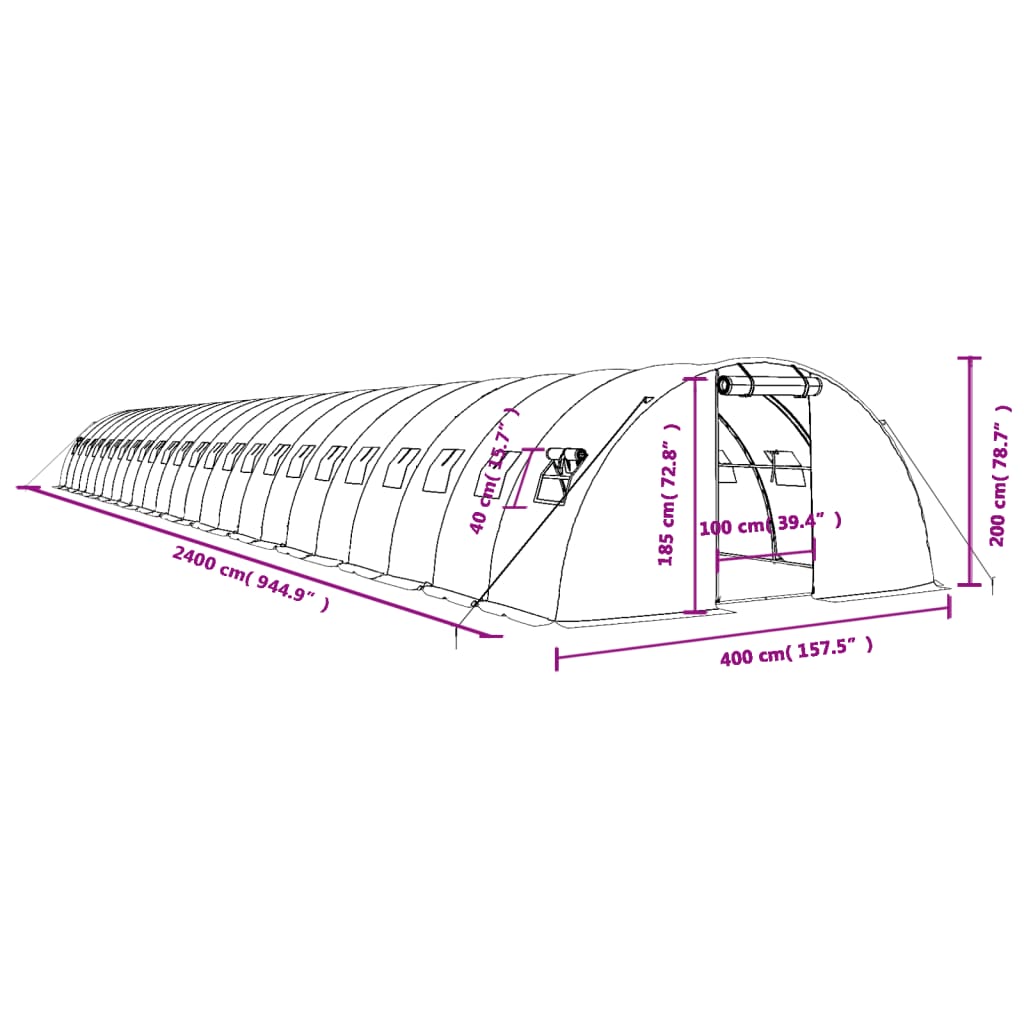 Serra con Telaio in Acciaio Verde 96 m² 24x4x2 m
