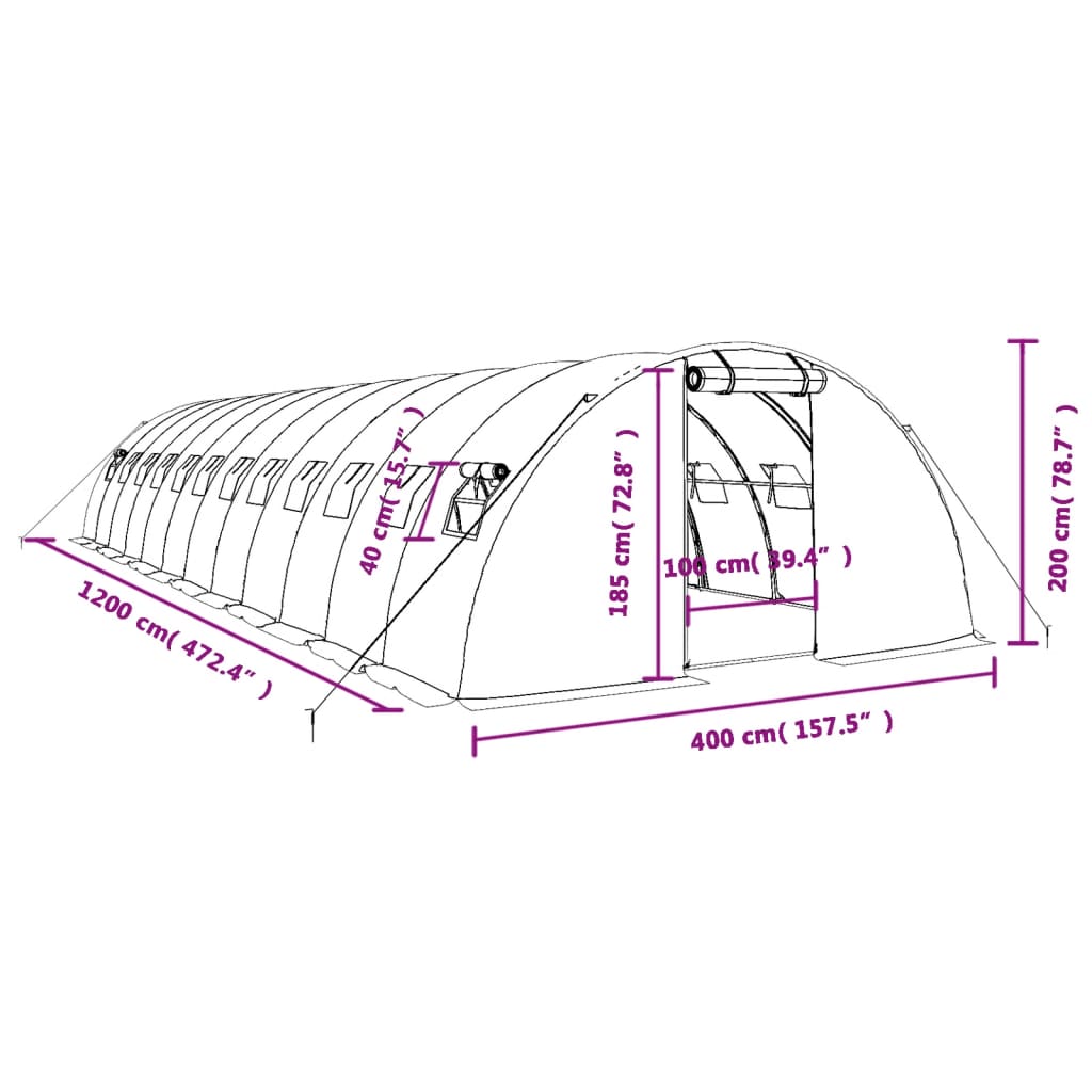 Serra con Telaio in Acciaio Bianco 48 m² 12x4x2 m