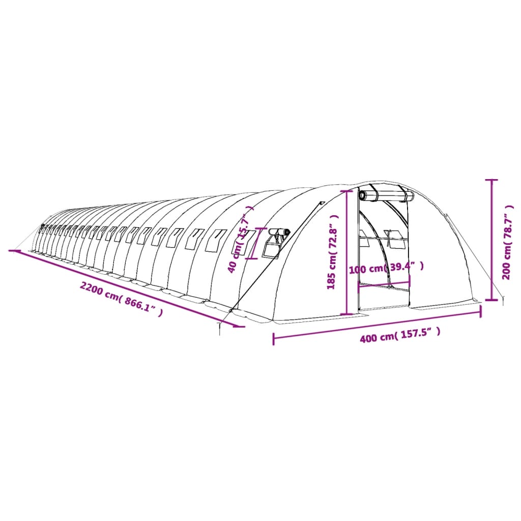 Serra con Telaio in Acciaio Bianco 88 m² 22x4x2 m
