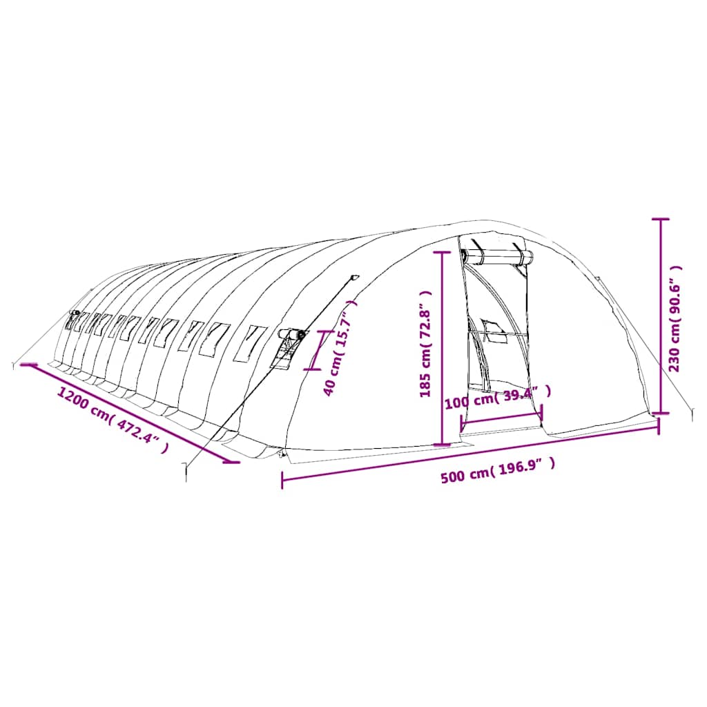 Serra con Telaio in Acciaio Verde 60 m² 12x5x2,3 m